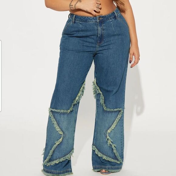 NWT Fashion Nova "Star of the Night" Baggy Jeans. Medium Wash 22#027 - Picture 1 of 15